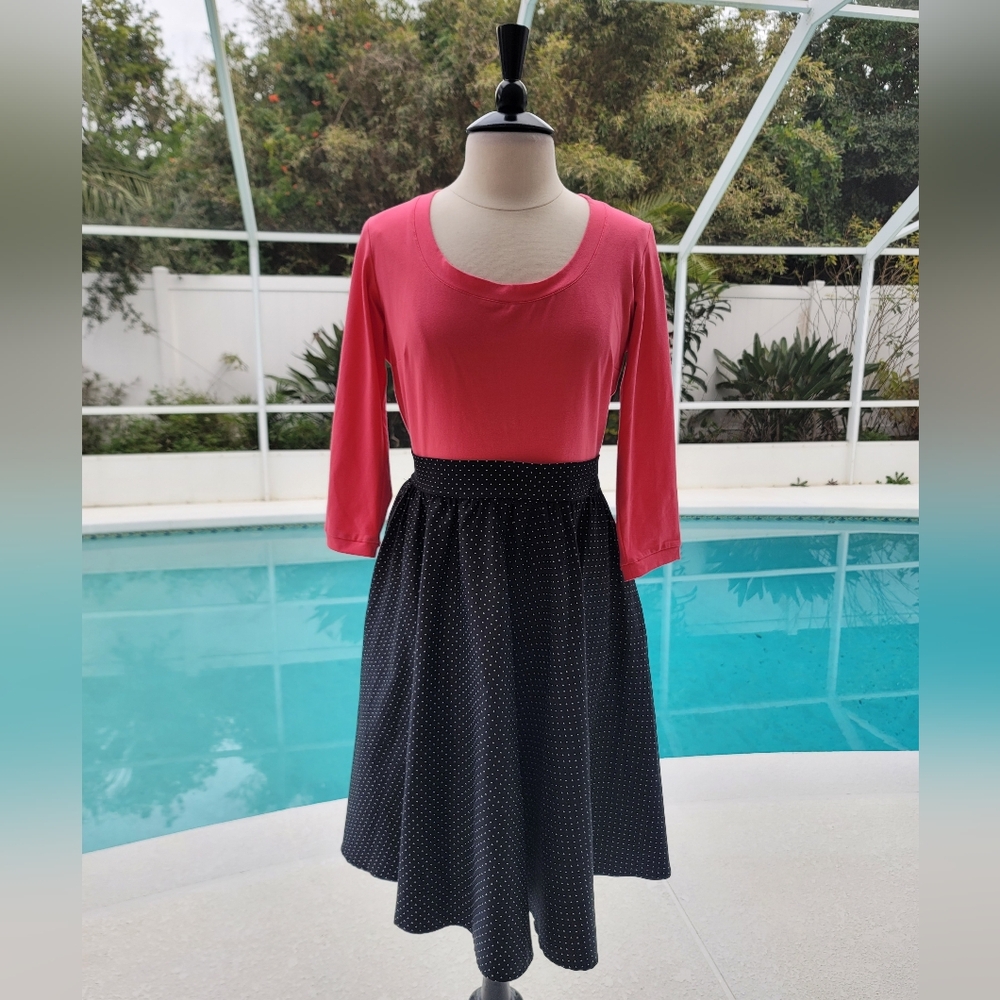 New Pinup Couture Alison Dress Swing Dress Pink And Black With White Polka Dots